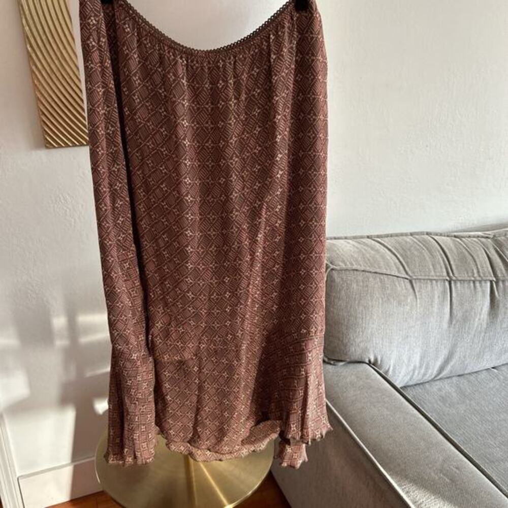 Y2K Brown Boho Maxi Skirt Size 16 Western Indie Ruffles Chiffon